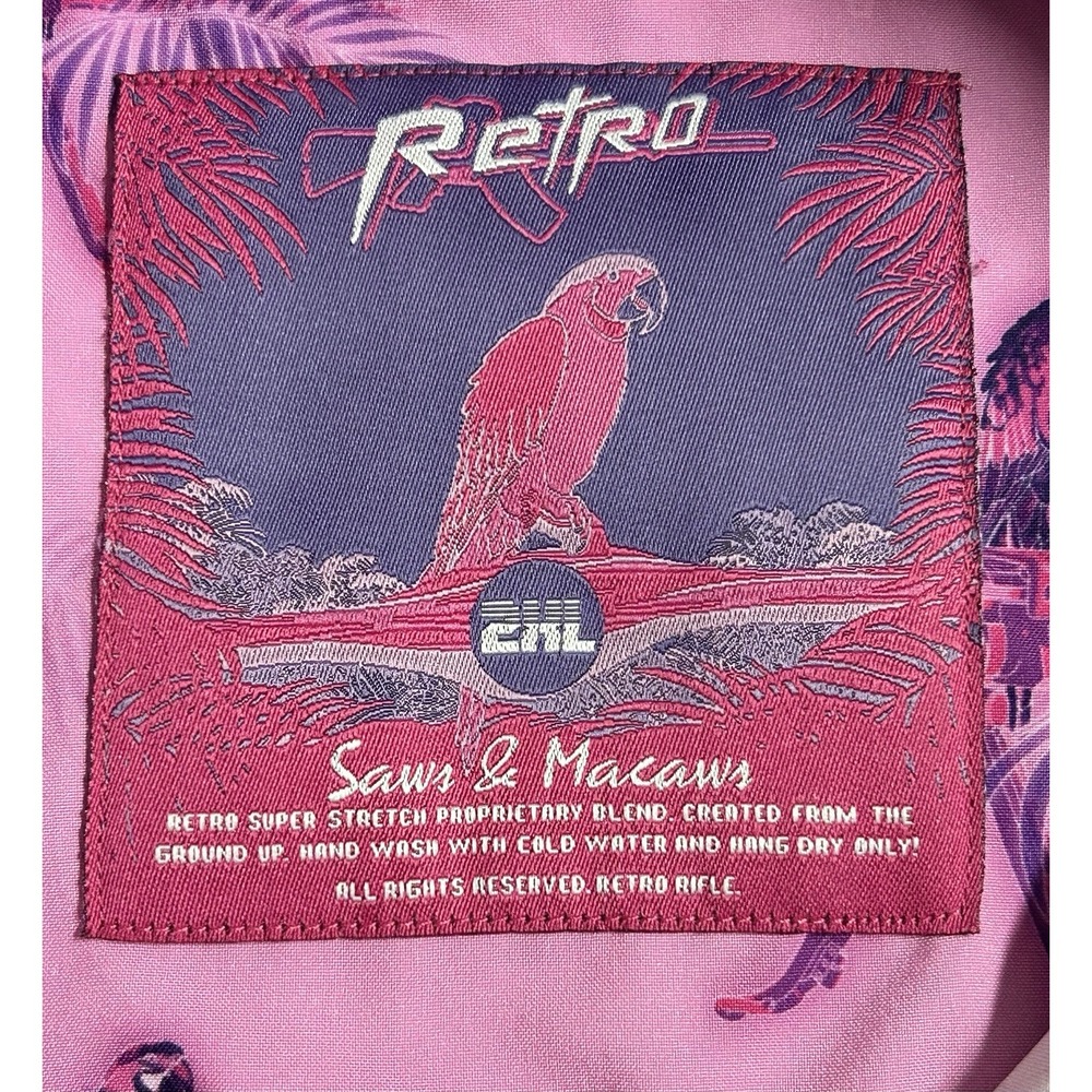 Retro Rifle Shirt Mens Saws Macaws Pink AOP Hawaiian Tropical Button Up Size 2XL - Picture 10 of 13